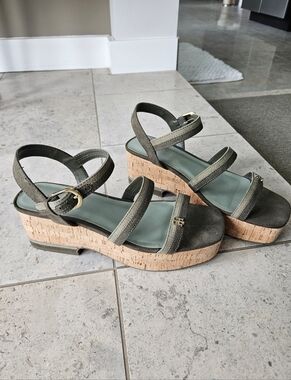 TOMMY HILFIGER Platform Strappy Cork Sandals, 2 Toned Khaki Green